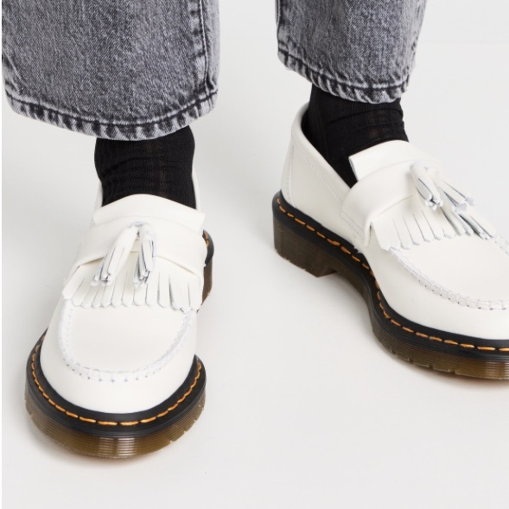 Dr. Martens Adrian White Leather Tassel Loafers